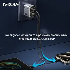 Củ Sạc Nhanh 35W Wekome WP-U23 Công Nghệ Gan, 2 Cổng Sạc Type C + USB Hỗ Trợ Sạc Nhanh PD/QC/PPS 737416