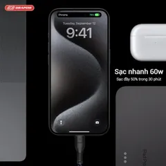 Cáp sạc siêu nhanh dây dù type C  60W , dài 3m , Drapow CZ14 , hỗ trợ iPhone 15