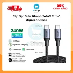 Cáp Sạc Siêu Nhanh 240W Chính Hãng U/green US535 Type C PD 3.1, Truyền Dữ Liệu 480Mbps, Dây Dù Bện + Hợp Kim Nhôm