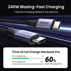 Cáp Sạc Siêu Nhanh 240W Chính Hãng U/green US535 Type C PD 3.1, Truyền Dữ Liệu 480Mbps, Dây Dù Bện + Hợp Kim Nhôm
