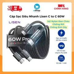 Cáp Sạc Nhanh Lisen 60W C to C Truyền Dữ Liệu Nhanh Dài 1m (Àmazôn) - Bọc Nylon Siêu Bền