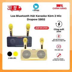 Loa Bluetooth Hát Karaoke Kèm 2 Mic Drapow SB02 - Kết Nối: 3.5mm AUX IN/Bluetooth, USB, Thẻ Nhớ
