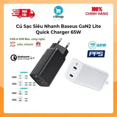 Củ Sạc Siêu Nhanh 65W Baseus GaN2 Lite Quick Charger (1A+1C/2C, PD3.0/PPS/QC4.0/SCP/FCP )