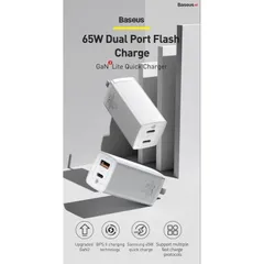 Củ Sạc Siêu Nhanh 65W Baseus GaN2 Lite Quick Charger (1A+1C/2C, PD3.0/PPS/QC4.0/SCP/FCP )