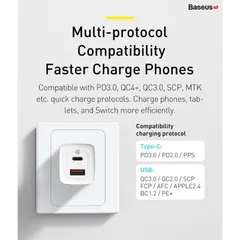 Củ Sạc Siêu Nhanh 65W Baseus GaN2 Lite Quick Charger (1A+1C/2C, PD3.0/PPS/QC4.0/SCP/FCP )