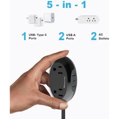Ổ Cắm Điện Đa Năng Meauvan US06 (Hàng À má zon Mỹ ), 2 ổ 220V , 2 USB-A + 1 USB-C 15W (Tặng đầu chuyển sang 2 chấu)