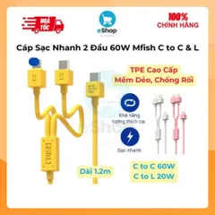 Cáp Sạc Nhanh 2 Đầu 60W Mfish C to C & L, Hỗ Trợ PD Sạc Nhanh Mọi lP - Mfish Mad Pixels Lab PD 60W