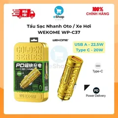 Tẩu Sạc Nhanh Ô Tô WEKOME WP-C37 2 Cổng USB Type-C Sạc Nhanh QC 3.0 22.5W, PD 20W Hợp Kim Mạ Vàng