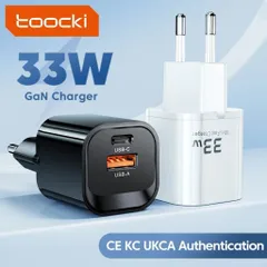 Củ Sạc Nhanh Toocki 33W Công Nghệ GaN 2 Cổng USB-A + Type C Hỗ Trợ PD, PPS, QC