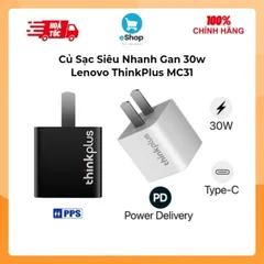 Bộ Củ Sạc Siêu Nhanh Gan 30w Lenovo ThinkPlus MC31 Kèm Cáp C to C 60W Hỗ Trợ PD, QC và PPS