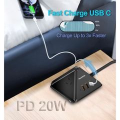 Ổ Cắm Điện Đa Năng HeahGite GL202007 (À Má Zôn Mỹ) Kiểu Dáng Kim Tự Tháp, 3 Ổ AC 220V + 2 USB A 18W + 1 USB-C PD 20W