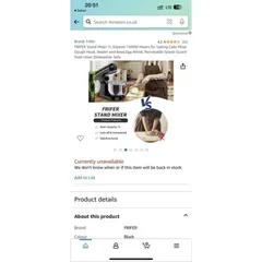 (Hàng Xuất Anh UK) Máy Nhào Bột FRIFER - Máy Đánh Trứng, Trộn Thực Phẩm Đa Năng Cỡ Lớn 4.5L 6 Tốc Độ