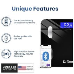 Cân Thông Minh DrTrust , Kết Nối App Có Tiếng Việt, Đo Lượng Mỡ & 16 Chỉ Số, Pin Sạc (Hàng À Má Zôn)