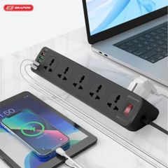 Ổ Cắm Điện Đa Năng SK28 Chính Hãng Drapow 10 Ổ Cắm Điện 220v + 5 USB A + 1 Type C Sạc Nhanh PD 20W