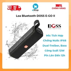 Loa Bluetooth DOSS E-GO II, Chống Nước IPX6, Công Suất 12W, Mic Tích Hợp, Dual-Treiber, Bass, Pin Lên Đến 12h
