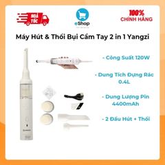 Máy Hút Bụi Cầm Tay YANGZI - Hút & Thổi 2 in 1 Công Suất 120w , Pin 4400mAh ( 3 Lõi Lọc Hepa , Đầu Thổi Bơm Phao)