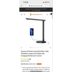 Đèn bàn Taotronics TT-DL13/ Symba DL004, cảm ứng, 12W, 5 chế độ sáng, 10 mức sáng, Cổng USB Sạc ĐT - Đèn Học Chống Cận