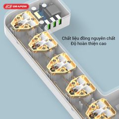 Hộp Ổ Điện Thông Minh Drapow SK27 - 5 Ổ Cắm 220v Công Suất 2500W, 3 Cổng USB, Giấu Gọn Dây
