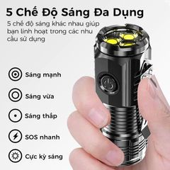 Đèn pin cầm tay mini 3 bóng siêu sáng chiếu xa 5 chế độ sạc USB