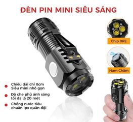 Đèn pin cầm tay mini 3 bóng siêu sáng chiếu xa 5 chế độ sạc USB