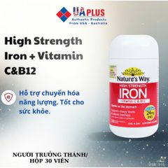 [Nhập khẩu chính ngạch] Nature's Way High Strength Iron + Vitamin C&B12 – Hỗ trợ bổ sung Sắt, Vitamin C & B12 cho cơ thể