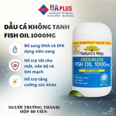 [Nhập khẩu chính ngạch] Nature's Way Odourless Fish Oil 1000mg - Dầu cá hỗ trợ tốt cho mắt và não bộ (80 viên)