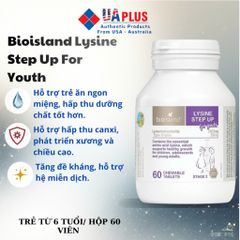 [Nhập khẩu chính ngạch] Bio Island Lysine Step Up for Youth - Viên nhai giúp trẻ ăn ngon, hỗ trợ miễn dịch (60 viên)