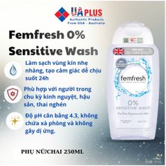 [Nhập khẩu chính ngạch] Femfresh 0% Sensitive Wash - Dung dịch vệ sinh phụ nữ dành cho da nhạy cảm 250ml