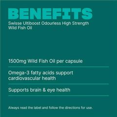 Viên uống dầu cá Swisse Ultiboost Odourless Wild Fish Oil 1000mg - Hỗ trợ tốt cho tim mạch, mắt, não bộ và hệ thần kinh - Hộp 400 viên của Úc