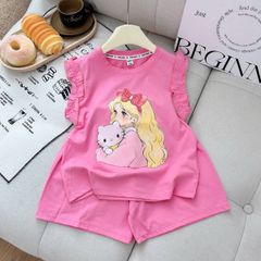 Bộ thun cotton cô gái sát nách cánh tiên bèo xinh xắn dễ thương mát mẻ mùa hè cho bé gái
