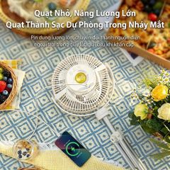  Quạt tích điện URINGO, chống muỗi, có đèn,Pin 10000mAh sạc được điện thoại