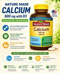 100 viên Nature Made Calcium 600mg with D3 – Hỗ trợ xương chắc khỏe mỗi ngày