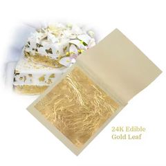 1 Lá vàng thật kích thước 9.33cm dùng cho thực phẩm, đồ ăn, đồ uống như trà chanh, trà sữa dát vàng, kem dát vàng, rượu