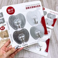 Vỉ 4 cái móc dán tường hình quả táo siêu dính siêu chắc (Màu ngẫu nhiên) (TH338)