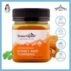 Mật ong cỏ ba lá hữu cơ và nghệ New Zealand TranzAlpine Certified Organic Honey And Turmeric 250g