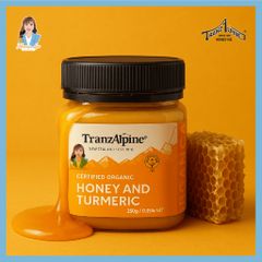 Mật ong cỏ ba lá hữu cơ và nghệ New Zealand TranzAlpine Certified Organic Honey And Turmeric 250g