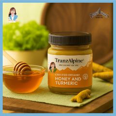 Mật ong cỏ ba lá hữu cơ và nghệ New Zealand TranzAlpine Certified Organic Honey And Turmeric 250g