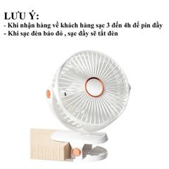 Quạt Tích Điện Kẹp Bàn 5 Mức Gió Có Đèn LED, Pin 5000mAh & 12000mAh Cao Cấp