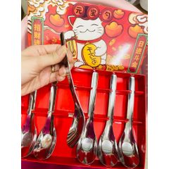 Bộ 6 muỗng inox không gỉ, cán dày hộp mèo đỏ (TH449)