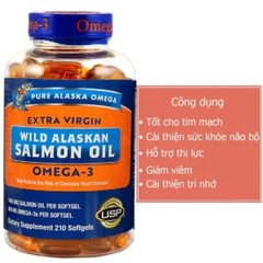 Viên dầu cá hồi Pure Alaska Omega Wild Salmon Oil 1,000mg 210 viên
