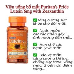 Viên uống bổ mắt Puritan's Pride Lutigold Lutein 6mg 200 viên - Giúp giảm mỏi mắt, tăng cường thị lực, hàng nhập Mỹ