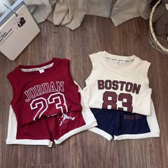Set bộ thể thao bóng chày in số chữ mát mẻ thoáng khí chất cotton hàn cho bé trai mùa hè