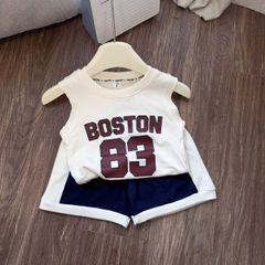 Set bộ thể thao bóng chày in số chữ mát mẻ thoáng khí chất cotton hàn cho bé trai mùa hè