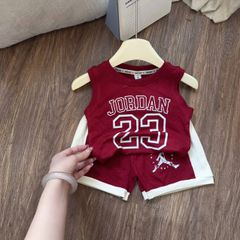 Set bộ thể thao bóng chày in số chữ mát mẻ thoáng khí chất cotton hàn cho bé trai mùa hè