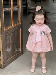 Hàng QC - Váy thô mềm hello kitty cute đáng yêu dễ thương dáng bí bồng xinh xắn kèm khăn cho bé gái