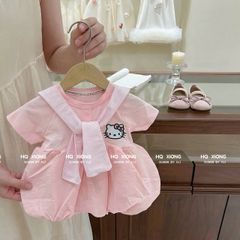 Hàng QC - Váy thô mềm hello kitty cute đáng yêu dễ thương dáng bí bồng xinh xắn kèm khăn cho bé gái