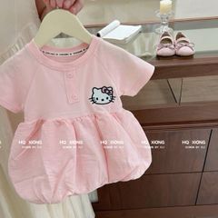 Hàng QC - Váy thô mềm hello kitty cute đáng yêu dễ thương dáng bí bồng xinh xắn kèm khăn cho bé gái
