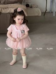 Hàng QC - Váy thô mềm hello kitty cute đáng yêu dễ thương dáng bí bồng xinh xắn kèm khăn cho bé gái