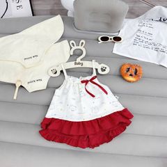 Set bộ hai dây đũi gấu thỏ đính nơ bèo xinh xắn dễ thương mát mẻ mùa hè cho bé gái