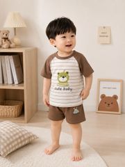 Hàng QC- Set bộ thun cotton hàn quốc kẻ ếch con cute đáng yêu dễ thương mát mẻ mùa hè cho bé trai